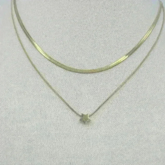 Tiny Star Shaped Pendant With Perforation Electroplated Snake Chain - Picture 1 of 5